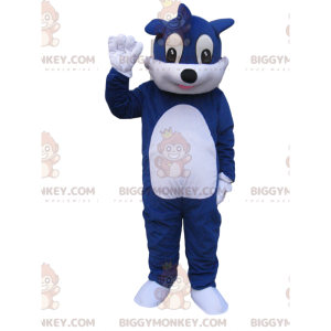 Blue and White Dog BIGGYMONKEY™ Mascot Costume with Funny Puff