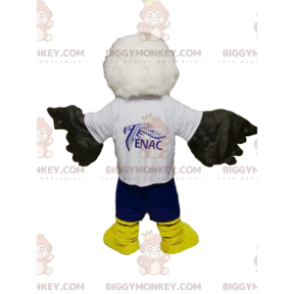 Disfraz de mascota BIGGYMONKEY™ de águila dorada blanca y negra con pantalones cortos azules - BiggyMonkey.com