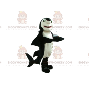 BIGGYMONKEY™ Maskottchen-Kostüm Schwarz-weißer Hai mit grünen
