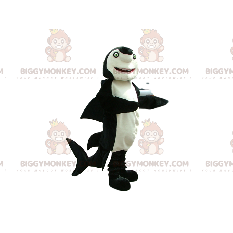 Traje de mascote BIGGYMONKEY™ Tubarão preto e branco com olhos