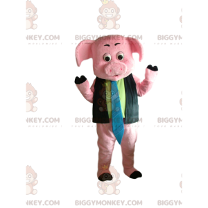 Pink Pig BIGGYMONKEY™ Mascot Costume with Shirt and Tie -