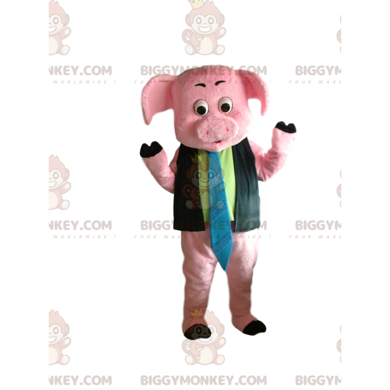 Disfraz de mascota Pink Pig BIGGYMONKEY™ con camisa y corbata - Mascotas de cerdo - BIGGYMONKEY_014401 - BiggyMonkey.com