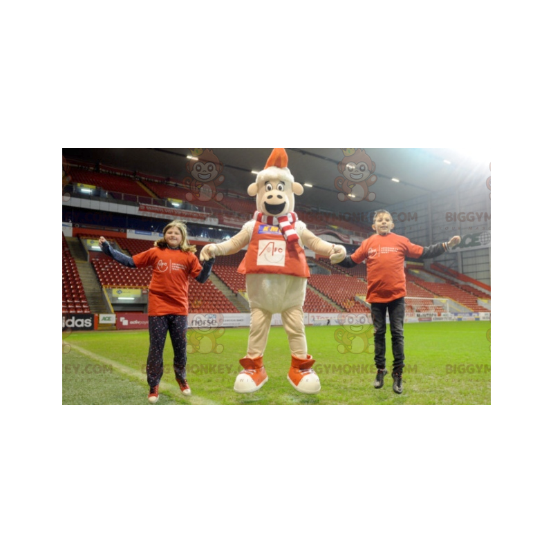 Schaap BIGGYMONKEY™ mascottekostuum met sjaal trui en muts - Schaap BIGGYMONKEY™ mascottekostuum met sjaal trui en muts -
