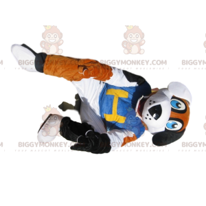 BIGGYMONKEY™ Mascot Costume of Tricolor Dog with Blue Supporter