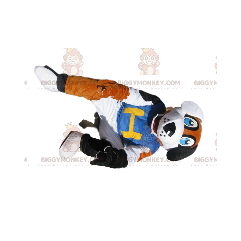 Costume de mascotte BIGGYMONKEY™ de chien tricolore avec un Costume de mascotte BIGGYMONKEY™ de chien tricolore avec un