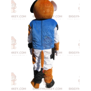 BIGGYMONKEY™ maskottiasu kolmiväriselle koiralle sinisellä tukipaidalla - Koiran maskotit - BIGGYMONKEY_014409 - BiggyMonkey.com