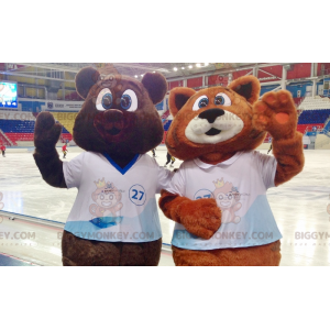 2 mascotas de BIGGYMONKEY, un oso pardo y un zorro naranja y