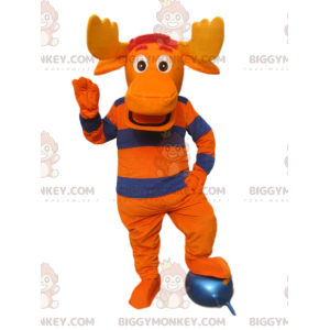 Costume da mascotte Cervo arancione e blu con grandi corna