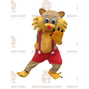 BIGGYMONKEY™ Mascot Costume Yellow Cat With Red Overalls -