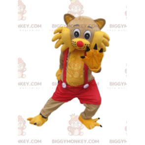 BIGGYMONKEY™ Maskottchenkostüm Gelbe Katze mit rotem Overall -