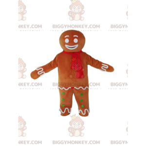 BIGGYMONKEY™ Gingerbread Man Mascot Costume with Red Scarf -