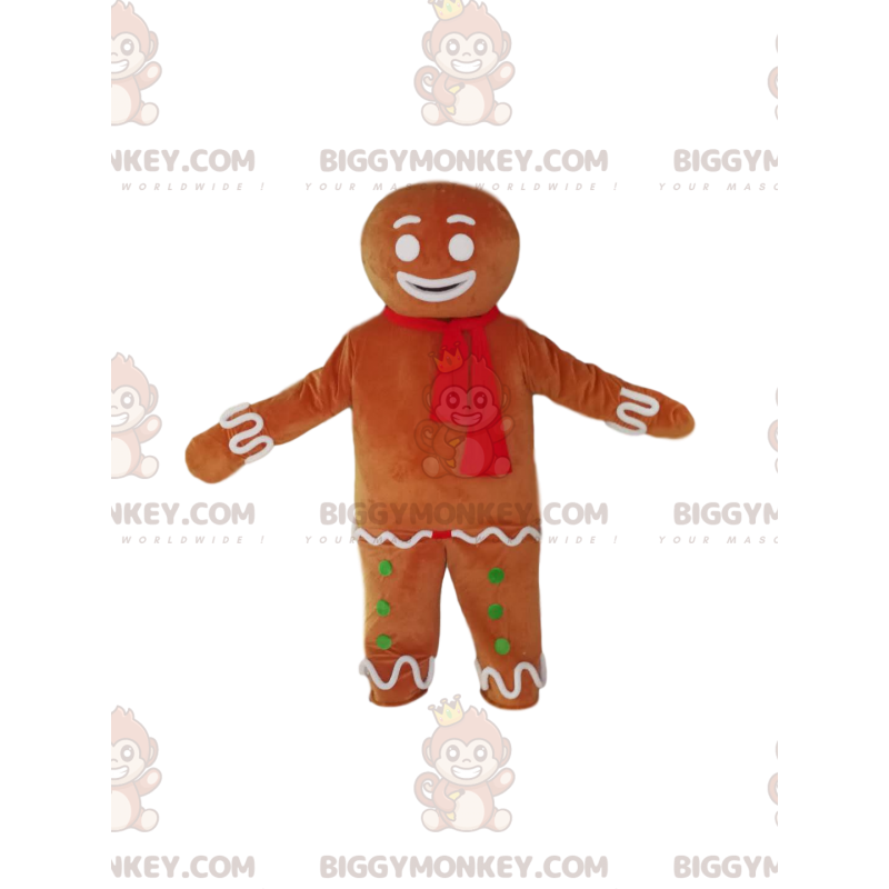 BIGGYMONKEY™ Gingerbread Man Mascot-dräkt med röd halsduk -