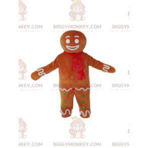 BIGGYMONKEY™ Gingerbread Man Mascot-dräkt med röd halsduk -