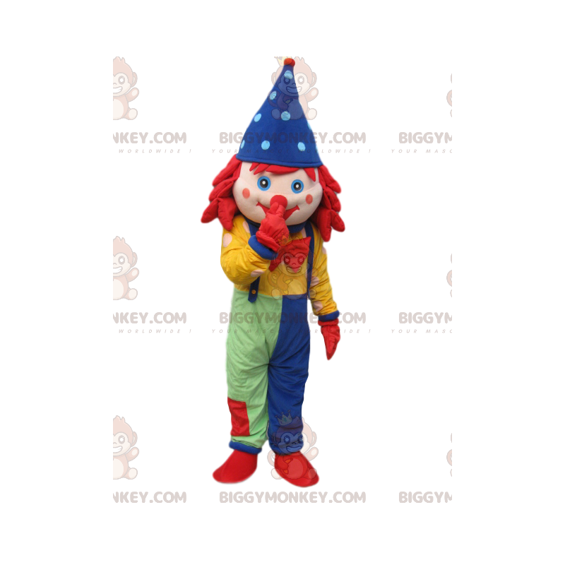 Disfraz de mascota payaso BIGGYMONKEY™ con overol y sombrero Disfraz de mascota payaso BIGGYMONKEY™ con overol y sombrero