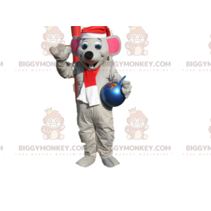 Γκρι ποντίκι BIGGYMONKEY™ μασκότ στολή με καπέλο