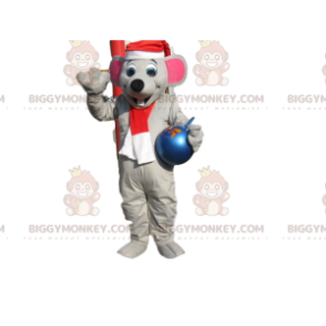 Gray Mouse BIGGYMONKEY™ Mascot Costume with Hat, Christmas