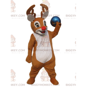 Traje de mascote de rena BIGGYMONKEY™ com nariz vermelho