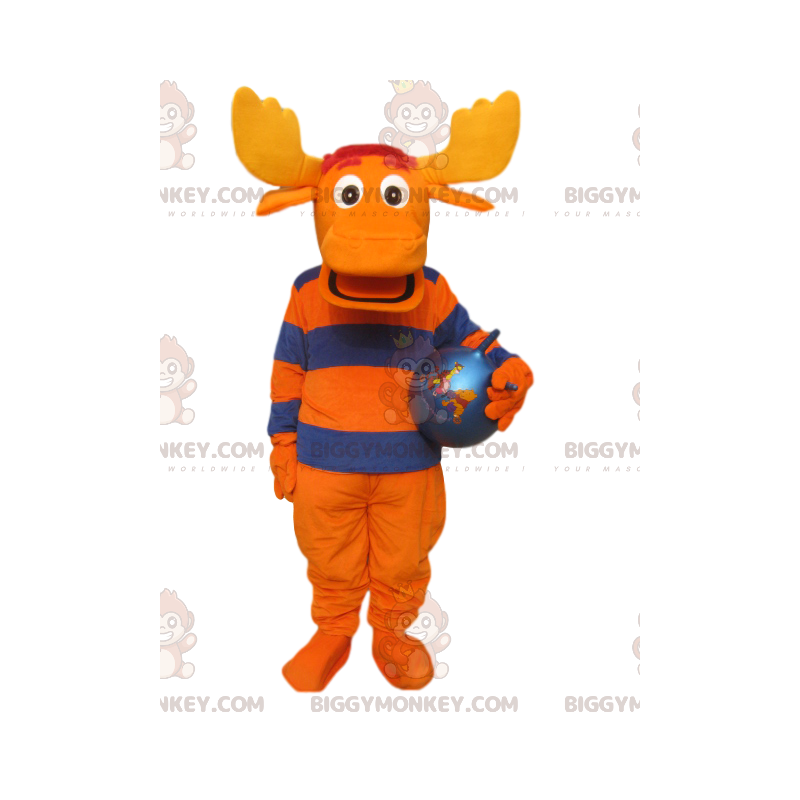 Costume de mascotte BIGGYMONKEY™ de cerf orange et bleu avec de Costume de mascotte BIGGYMONKEY™ de cerf orange et bleu avec de