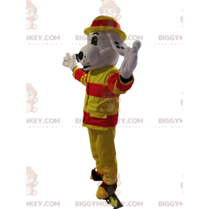 BIGGYMONKEY™ maskotkostume Hvid hund i brandmandstøj -