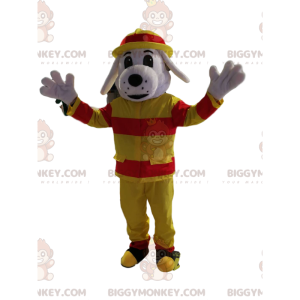 Fantasia de mascote BIGGYMONKEY™ cão branco com roupa de