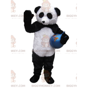 BIGGYMONKEY™ maskottiasu, mustavalkoinen panda sinisellä