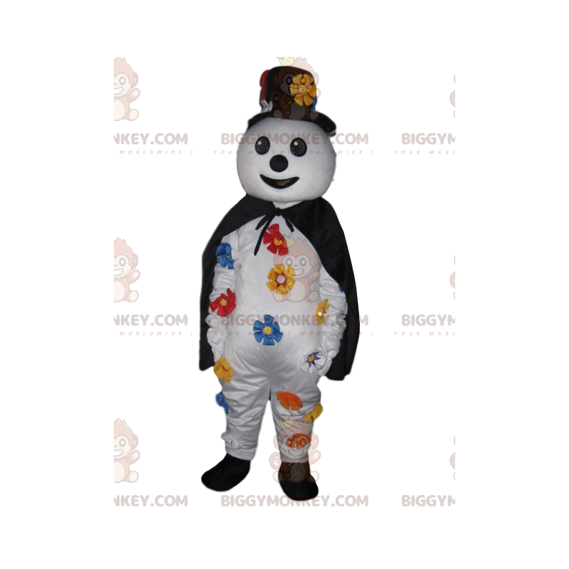 BIGGYMONKEY™ Sneeuwman-mascottekostuum met zwarte hoed en cape BIGGYMONKEY™ Sneeuwman-mascottekostuum met zwarte hoed en cape