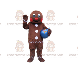 Blue Balloon Gingerbread Man BIGGYMONKEY™ Mascot Costume -