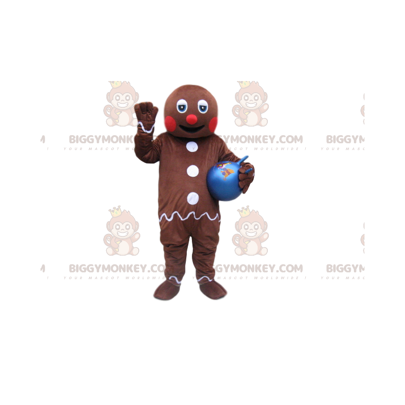 Blauwe ballon Gingerbread Man BIGGYMONKEY™ mascottekostuum - Blauwe ballon Gingerbread Man BIGGYMONKEY™ mascottekostuum -