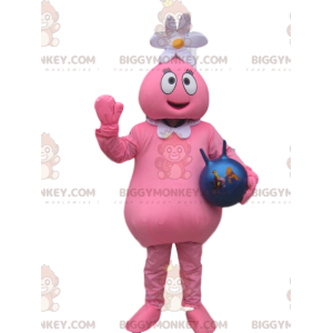 BIGGYMONKEY™ Mascot Costume Pink Character with Flower on Head