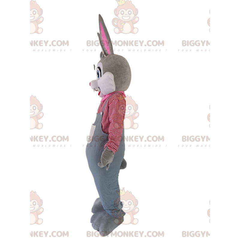 Κοστούμι μασκότ Grey Rabbit BIGGYMONKEY™ με φόρμες και καρό πουκάμισο - Μασκότ κουνελιού - BIGGYMONKEY_014449 - BiggyMonkey.com