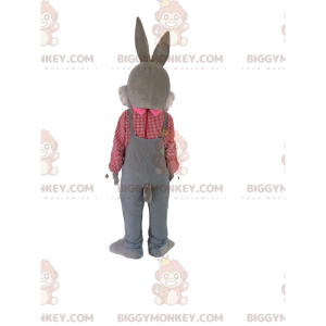 Κοστούμι μασκότ BIGGYMONKEY™ Γκρι Κουνελιού με φόρμες και καρό πουκάμισο