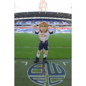 Kostým BIGGYMONKEY™ maskot béžový a oranžový lev ve sportovním