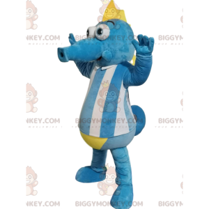 Kostým BIGGYMONKEY™ maskot Mořský koník modrobílý se žlutým