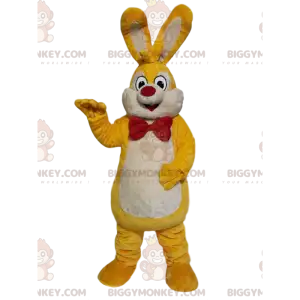 BIGGYMONKEY™ Mascot Costume Yellow and White Bunny with Red Bow