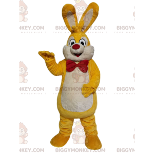 BIGGYMONKEY™ maskotkostume Gul og hvid kanin med rød sløjfe -