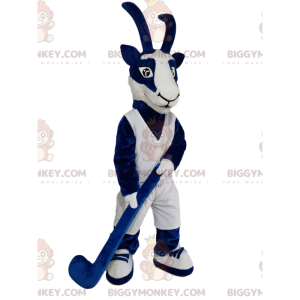 BIGGYMONKEY™ Mascot Costume Blue and White Buff with Hockey