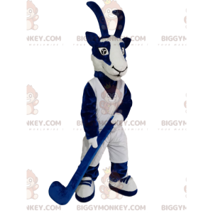 Disfraz de mascota BIGGYMONKEY™ Buff azul y blanco con palo de