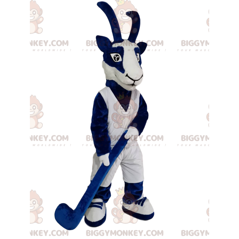 Costume de mascotte BIGGYMONKEY™ de chamois bleu et blanc avec Costume de mascotte BIGGYMONKEY™ de chamois bleu et blanc avec