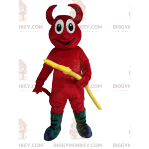 BIGGYMONKEY™ mascottekostuum van lachende rode duivel met gele
