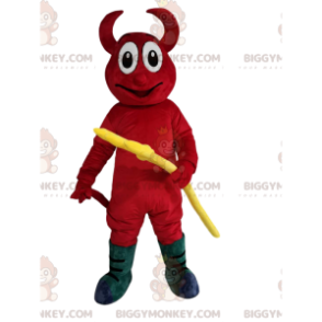 Hymyilevän punaisen paholaisen BIGGYMONKEY™ maskottiasu, jossa on keltainen kolmijanta - Ihmisen maskotit - BiggyMonkey.com