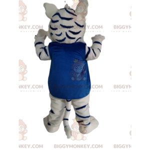 BIGGYMONKEY™ Mascot Costume White and Black Tiger with Blue