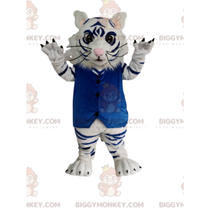 BIGGYMONKEY™ Mascot Costume White and Black Tiger with Blue