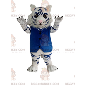 BIGGYMONKEY™ Mascot Costume White and Black Tiger with Blue