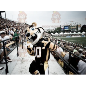 Traje de mascote BIGGYMONKEY™ preto e branco bronzeado de tigre