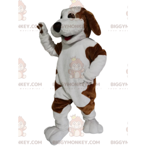 Braun-weißer Hund BIGGYMONKEY™ Maskottchen-Kostüm mit einem