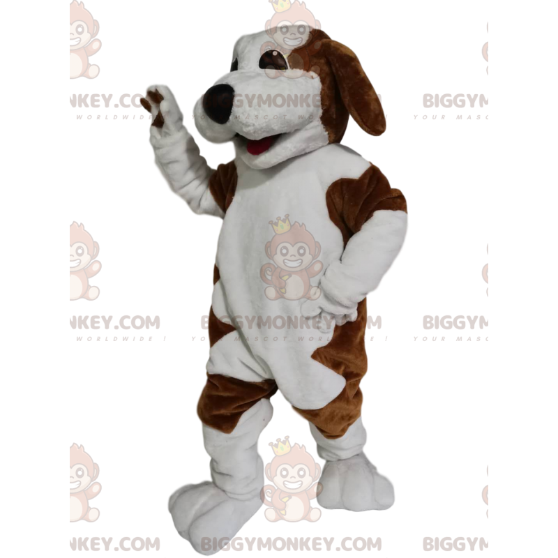 Brown and White Dog BIGGYMONKEY™ Mascot Costume with a