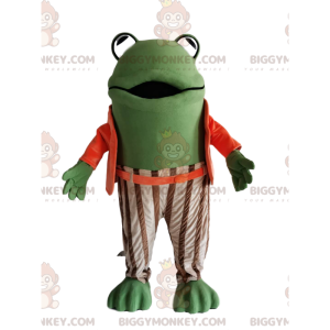 Groene kikker BIGGYMONKEY™ mascottekostuum met oranje en wit