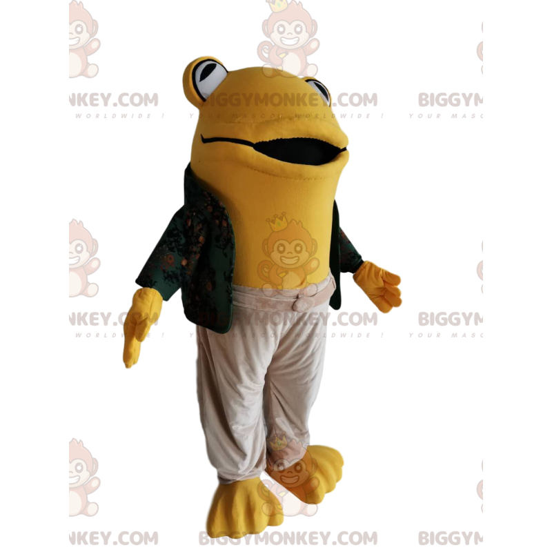 Costume de mascotte BIGGYMONKEY™ de grenouille jaune avec une Costume de mascotte BIGGYMONKEY™ de grenouille jaune avec une