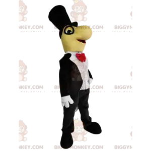 Funny Dino BIGGYMONKEY™ Mascot Costume with Black Suit and Red