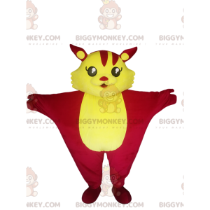 Traje de mascote de gato voador amarelo e fúcsia BIGGYMONKEY™.